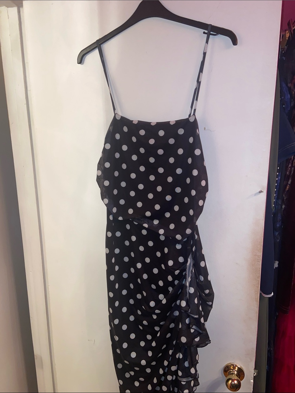 SHEIN Black and White Polka Dot Asymmetrical Slip Dress